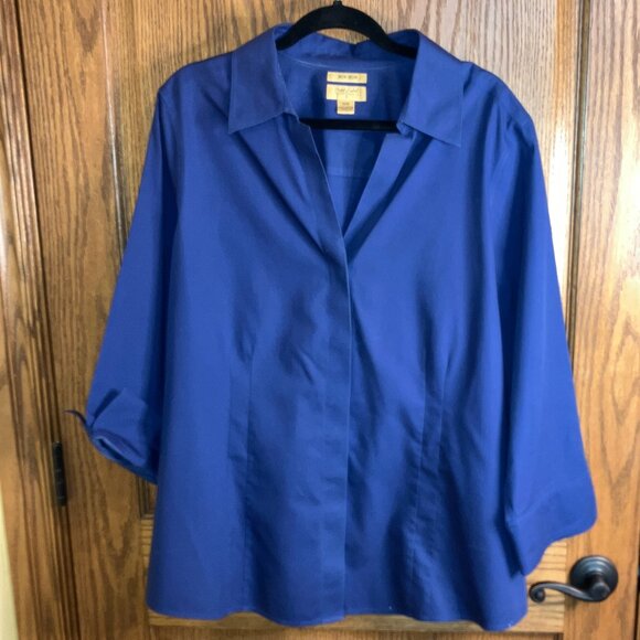 Gold Label Investments Non-Iron Midnight Blue 3/4 Sleeve Button Up Shirt Size 18 - Picture 1 of 6